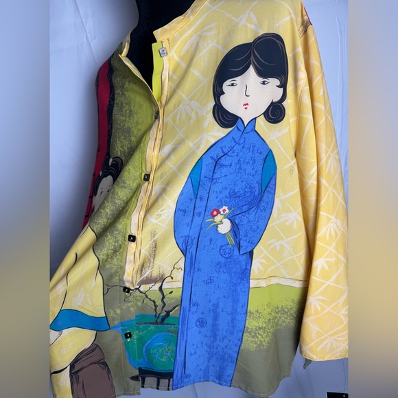 Sag Harbor XL Vintage Oriental Asian Women Button Blouse - Picture 5 of 10